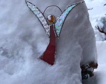Stained Glass Christmas Angel - Unique Hanging Christmas Decor w/ Uroboros Glass for Christmas Tree & Window | Angel Ornament Gift Ideas