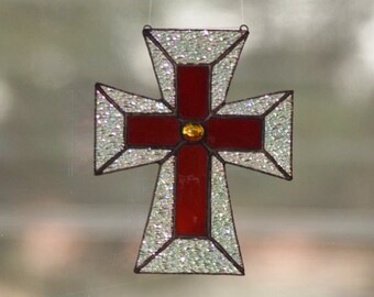 Stained Glass Double Cross - Confirmation, Baptism, Wedding Gift