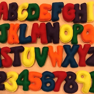 Individual stuffed felt letters and numbers to spell phrases or names