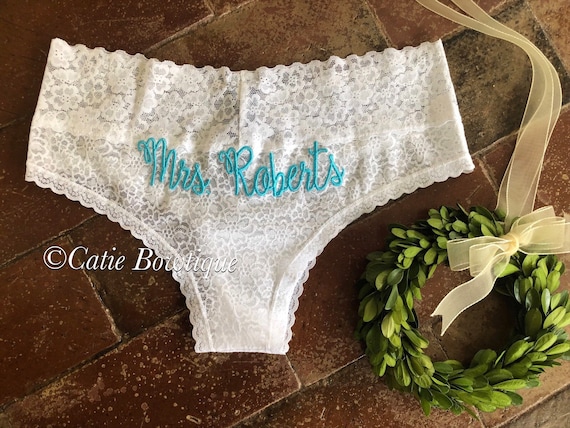 Bridal Monogram Cheeky Panties in Annabelle Font/wedding Something Blue  Underwear/ Custom White Lace Cheeky/mrs/bride/bride Gift/bridal/aeri -   Australia