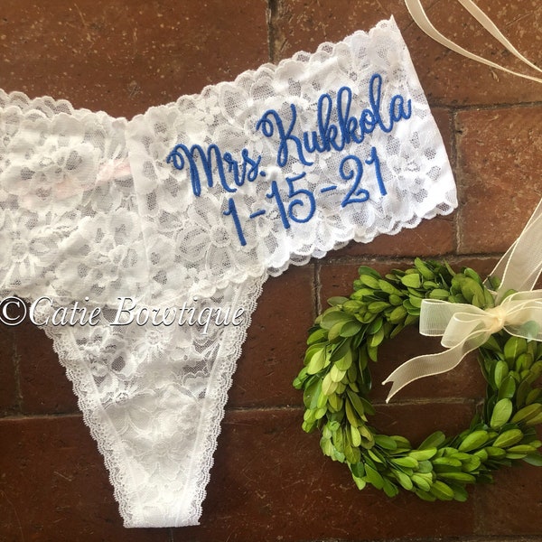 Mid-Rise Personalized Bridal Thong/ monogram embroidered thong/ something blue/wedding underwear/ bridal gift/ bridal panty