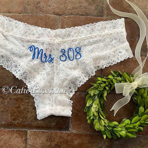 Personalized Bridal IVORY Cheeky with Police Badge Number Lace monogram  cheeky/ something blue/ wedding underwear/ bridal panty/ lingerie