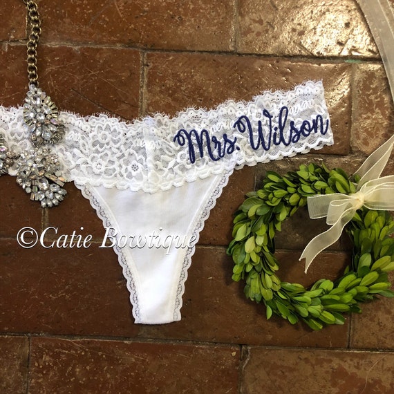 Personalized White Bridal Thong With Christine Font/ Monogram Embroidered  Thong/ Something Blue/wedding Underwear/ Bridal Gift/ Bridal Panty -   Canada