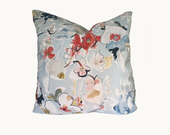 Watercolor Floral Pillow Cover - Blues, Golds, Mauves, Pinks