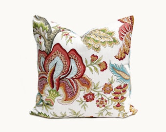 Summerlin Geranium - Pillow Cover - Cranberry, Green, Yellow, Blue