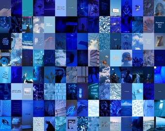 photo Dark Blue Aesthetic Pictures Collage blue collage kit etsy