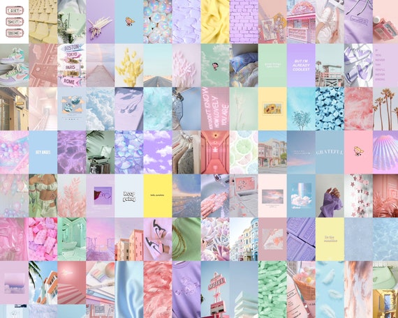 Pastel Wall Collage Kit, Pastel Collage Kit, Pastel Aesthetic Wall Art  DIGITAL DOWNLOAD 103 PCS 