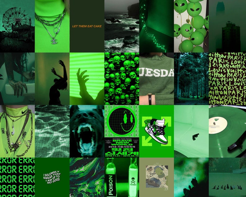 Green Wall Collage Kit Green Collage Kit Green Aesthetic - Etsy