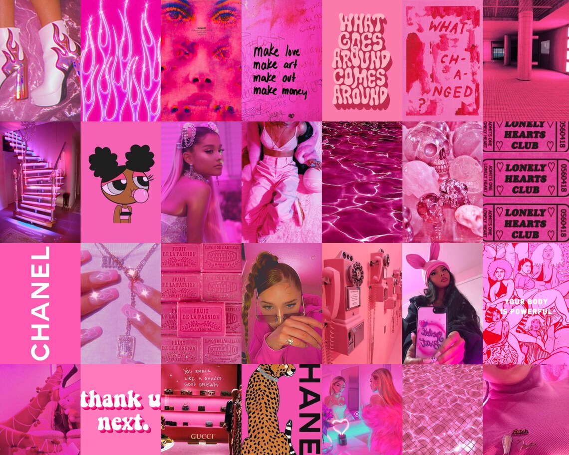 Pink Collage Kit, Hot Pink Wall Collage, Pink Aesthetic Photo Wall ...