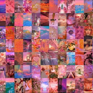 Pink Wall Collage Kit, Orange Collage Kit, Purple Wall Collage, Warm Aesthetic, Aesthetic Collage Kit (DIGITAL DOWNLOAD) 102 PCS