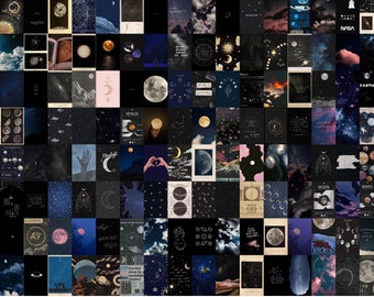 Moonlight Aesthetic Wall Collage Kit, Astronomy Collage Kit, Moon Collage Kit, Black Collage Kit, Aesthetic Art (DIGITAL DOWNLOAD) 131 PCS
