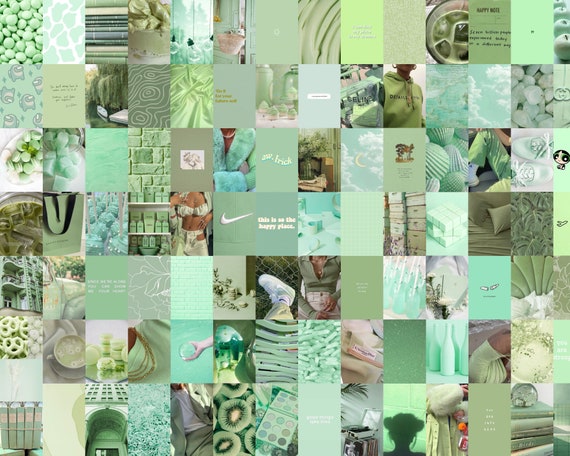 Mint Green Wall Collage Kit Sage Green Collage Kit Green Aesthetic Wall Collage Green Aesthetic Collage Digital Download 100 Pcs