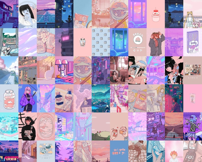 Anime Aesthetic Wall Collage Kit Anime Wall Collage Lofi Etsy