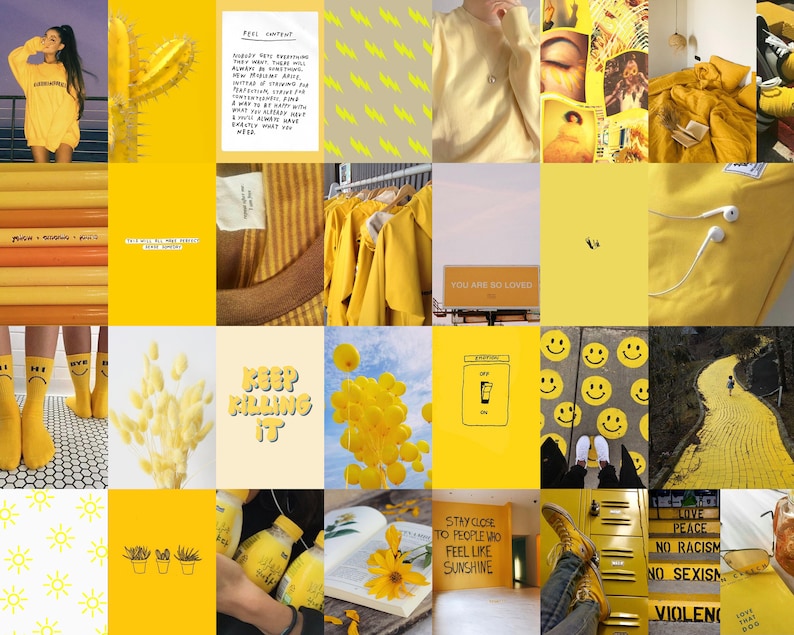 Yellow Wall Collage Kit Yellow Collage Kit Yellow Aesthetic Etsy