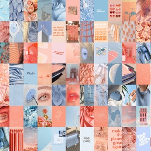 Peach Wall Collage Kit, Blue Collage Kit, Peach & Blue Aesthetic, Beachy Wall Collage, Aesthetic Collage Kit (DIGITAL DOWNLOAD) 102 PCS