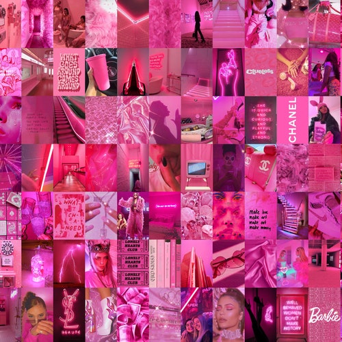 80 PCS Boujee Pink Photo Collage Kit Hot Pink Aesthetic Baddie - Etsy