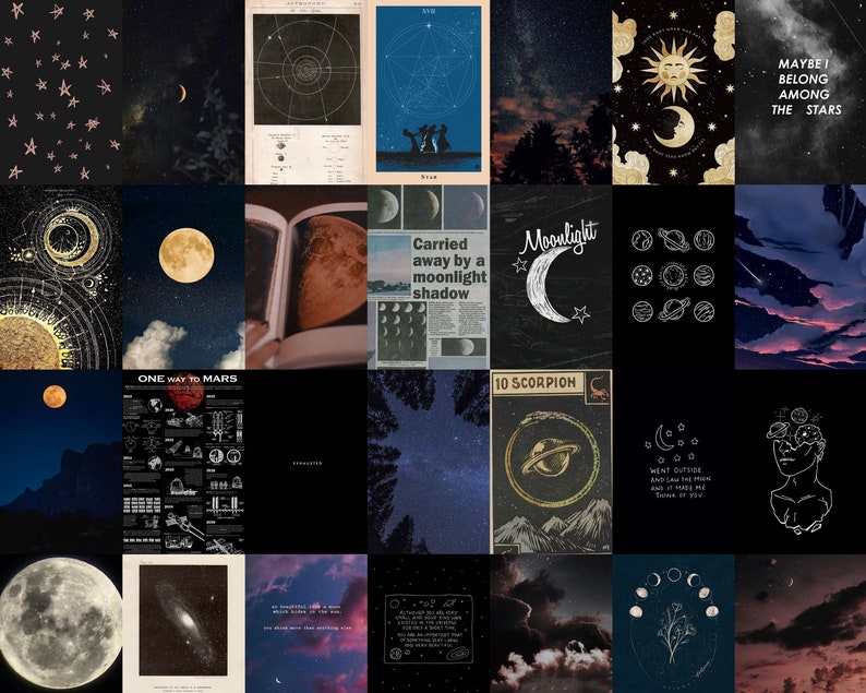 Moonlight Aesthetic Wall Collage Kit, Astronomy Collage Kit, Moon ...