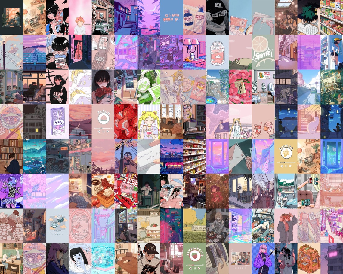 Anime Wall Collage Kit Anime Collage Wall Lofi Aesthetic Art Etsy