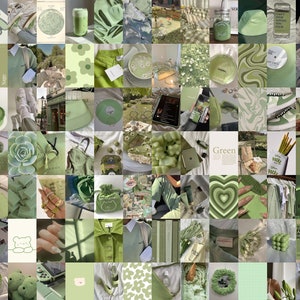 Sage Green Wall Collage Kit, Pastel Green Wall Collage, Aesthetic Wall Art, Green Art Prints | Matcha Room Decor (DIGITAL DOWNLOAD) 100 PCS