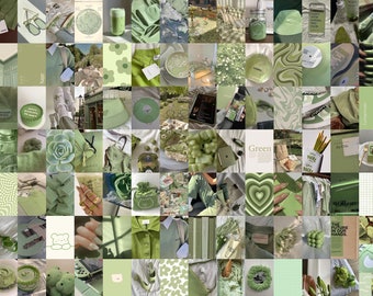 Kit de collage de pared verde salvia, collage de pared verde pastel, arte estético de pared, impresiones de arte verde / decoración de sala matcha (DESCARGA DIGITAL) 100 PCS
