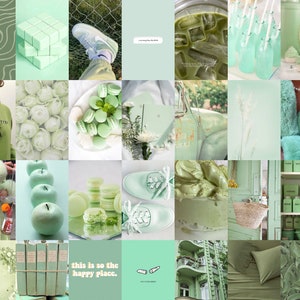 Mint Green Wall Collage Kit, Sage Green Collage Kit, Green Aesthetic ...