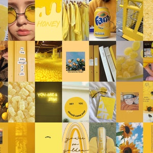 Yellow Wall Collage Kit, Yellow Collage Kit, Yellow Aesthetic Collage ...