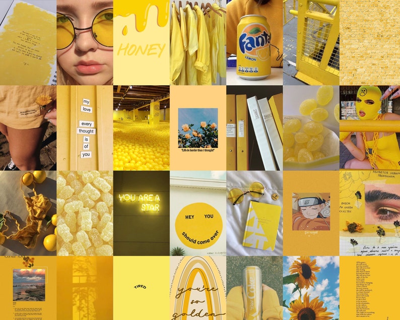 Yellow Wall Collage Kit Yellow Collage Kit Yellow Aesthetic - Etsy