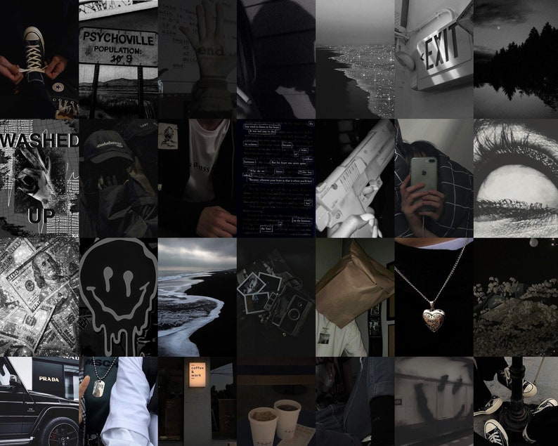 Black Wall Collage Kit Black Wall Collage Dark Aesthetic Etsy Canada