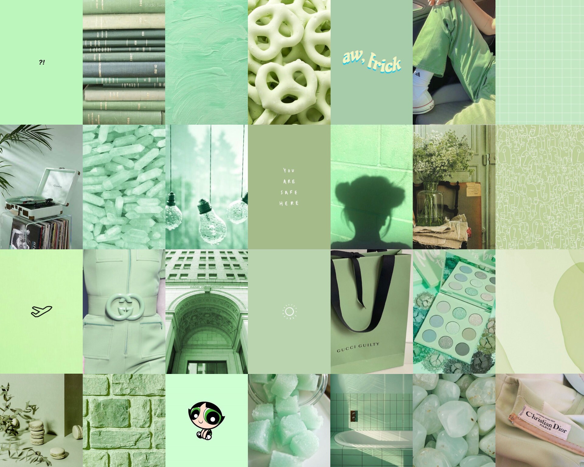 Mint Green Wall Collage Kit Sage Green Collage Kit Green Etsy
