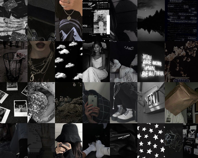 Black Wall Collage Kit Black Wall Collage Dark Aesthetic Etsy Canada