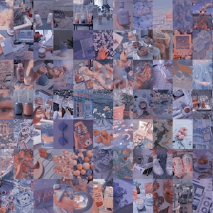 Blue Wall Collage Kit, Soft Blue Wall Collage Kit, Blue and Peach Wall Collage, Peach Collage, Aesthetic Collage (DIGITAL DOWNLOAD) 101 PCS