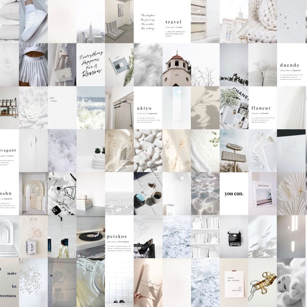 White Wall Collage Kit, White Photo Collage, Minimalistic Collage Wall, White Aesthetic Decor, White Art Prints (DIGITAL DOWNLOAD) 104 PCS