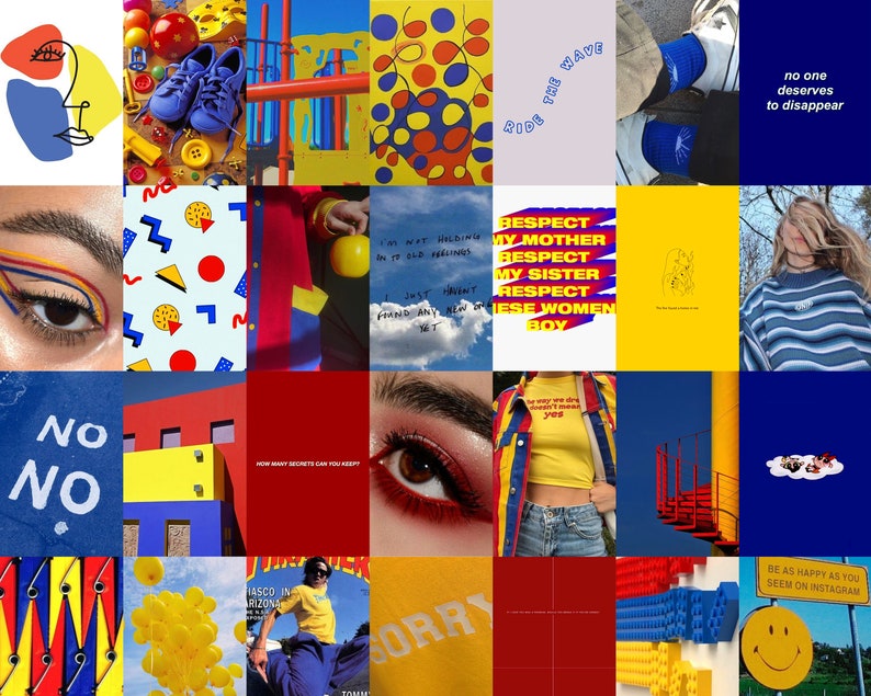 Primary Color Pattern Collage Primary Colors Collage Kit, Red Collage Kit, Yellow Wall Collage, Blue ...