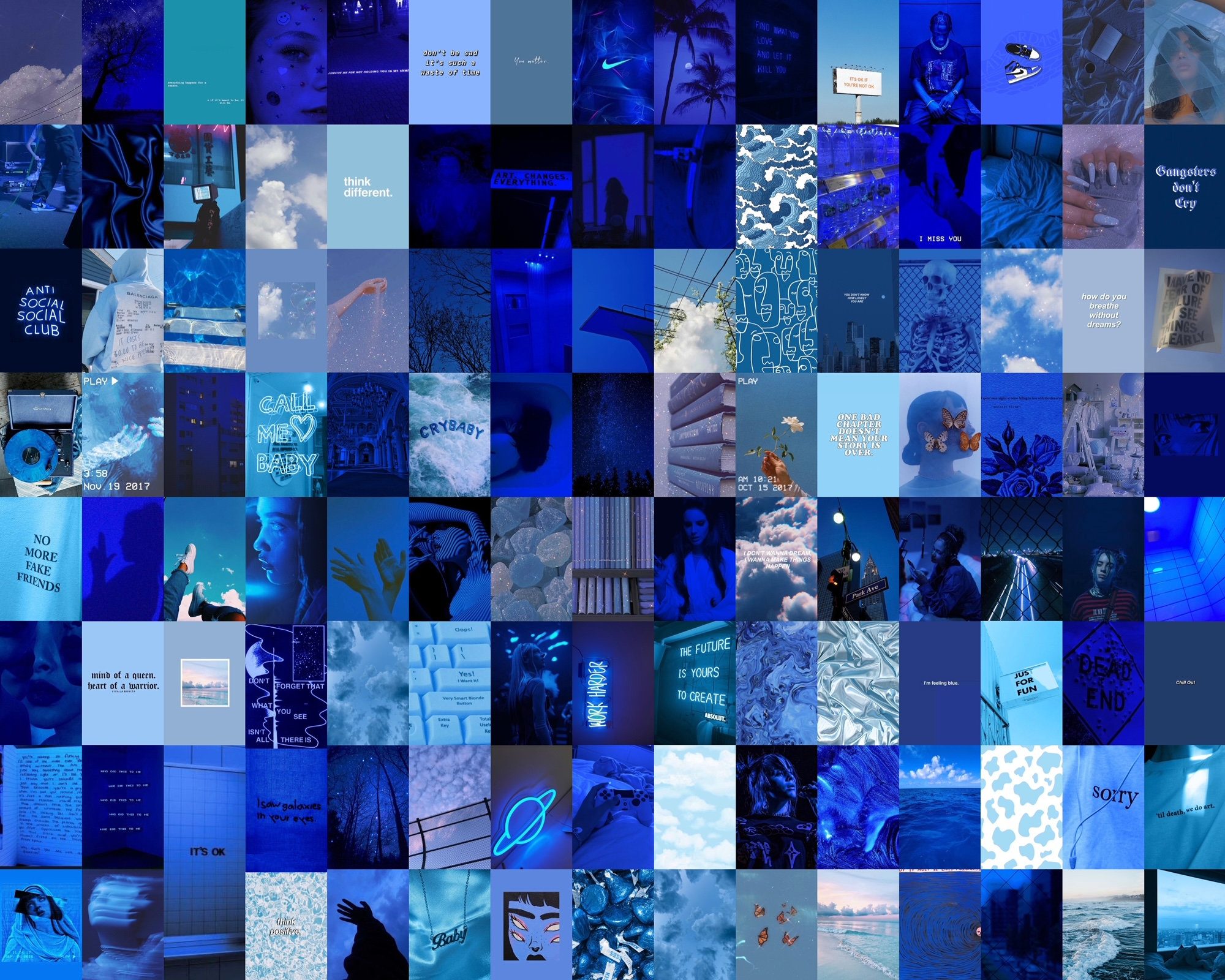 110 PCS Baby Blue Wall Collage Kit Soft Blue Aesthetic Photo