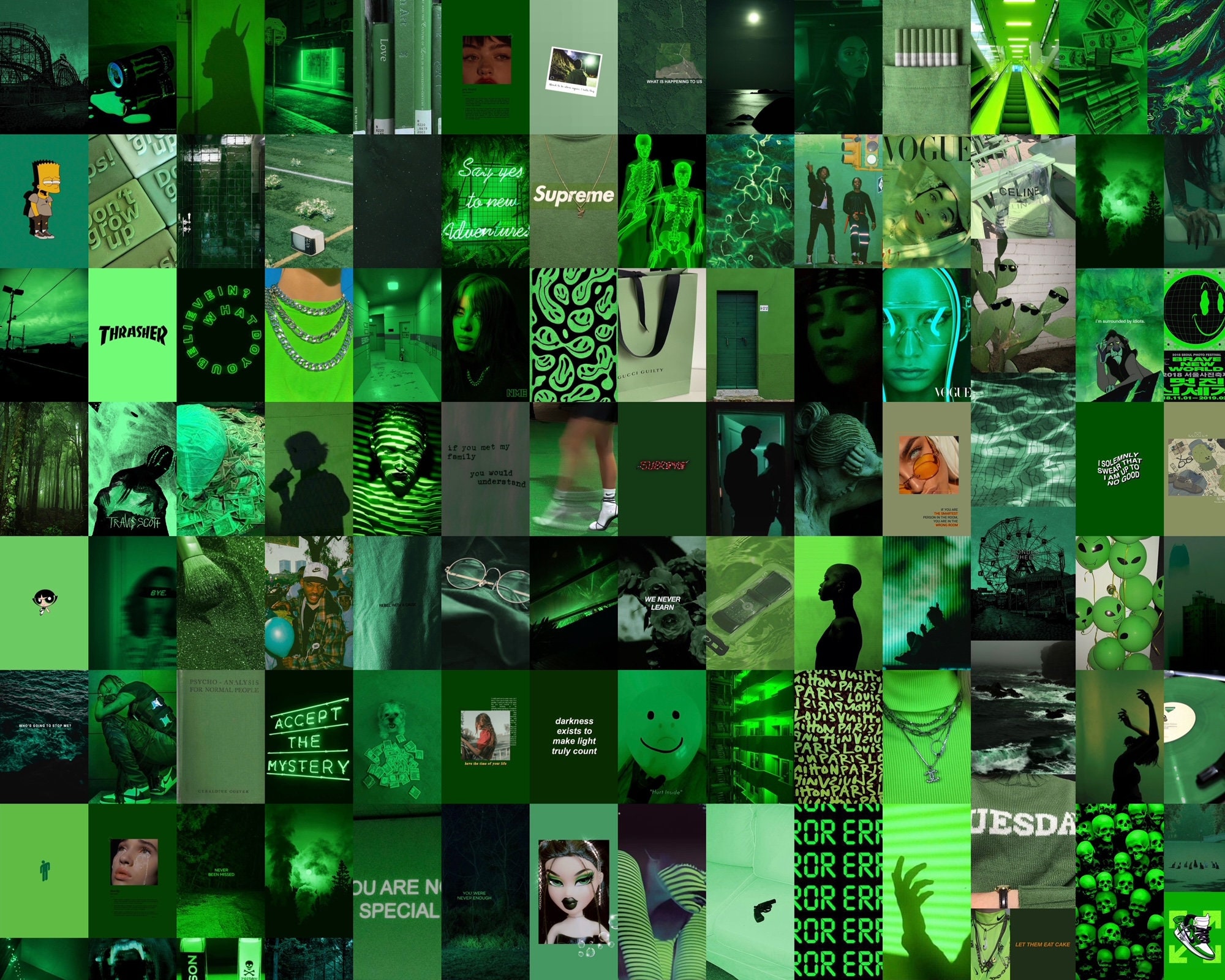 Green Wall Collage Kit Green Collage Kit Green Aesthetic | Etsy