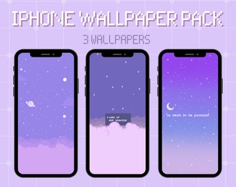 Purple Iphone Wallpaper Moon Ios 14 Wallpaper Space Etsy Canada