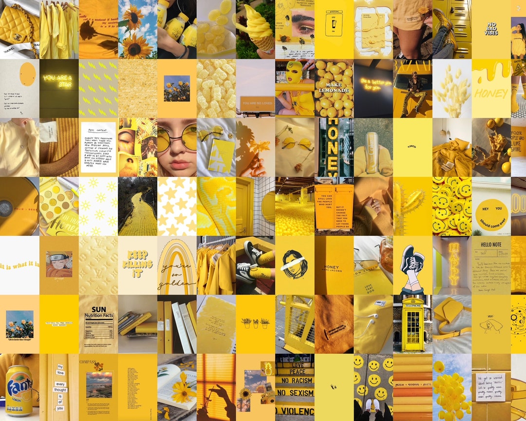 Yellow Wall Collage Kit, Yellow Collage Kit, Yellow Aesthetic Collage