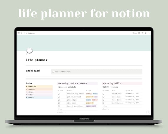 Life Planner For Notion Daily Planner Notion Template Etsy Australia