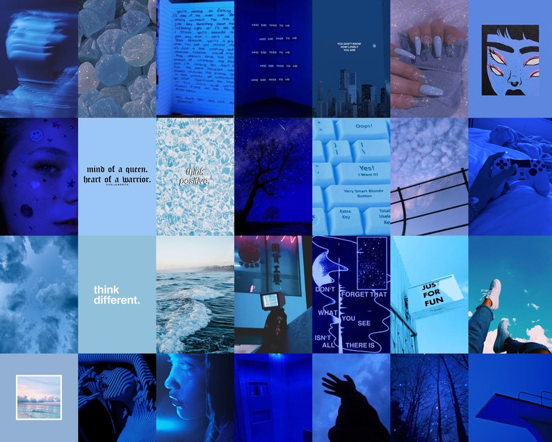 Blue Wall Collage Kit Blue Aesthetic Wall Collage Blue | Etsy