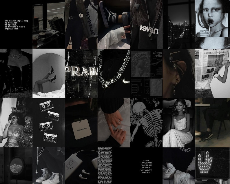 Black Wall Collage Kit Black Wall Collage Dark Aesthetic Etsy Canada
