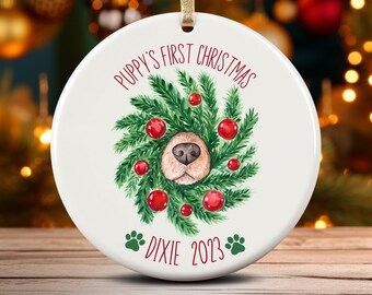 Puppy's First Christmas Ornament, Custom Dog Ornament, New Puppy Christmas Gift