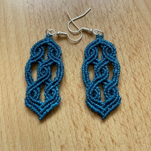 37. Handmade Micro Macramé Earrings – Deep Teal – Sterling Silver Hooks