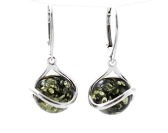 Green Amber Earrings | Dangle Drop | With Sterling Silver 925 | Baltic Jewelry | brincos de âmbar |  pendientes de ámbar |  joyas de ámbar
