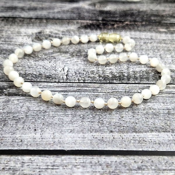 Moonstone Gemstone Necklace 6 mm Beads White Jewelry Knotted Choker for Men Women Halskette aus Mondstein collier pierre de lune