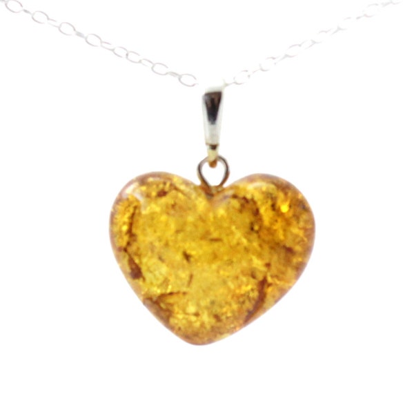 Baltic Amber Heart Pendant, Honey Golden Color, Made with Sterling Silver 925, Jewelry, For Men or Women,  pendentif ambre