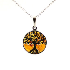 Baltic Amber Tree of Life Pendant, Cognac Color, Made with Sterling Silver, Jewelry, For Men or Women, Bernsteinanhänger, Ciondolo in Ambra