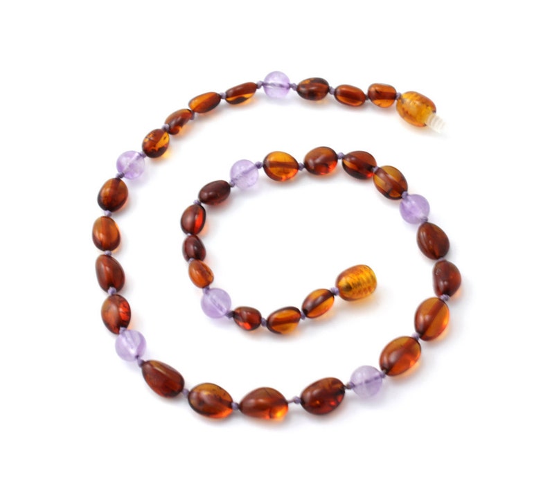 28-36 cm 10 pcs of Cognac Amber Baby Necklaces mixed with Amethyst Gemstone Beads Baltic Amber Wholesale LOT Available in 11-14.2