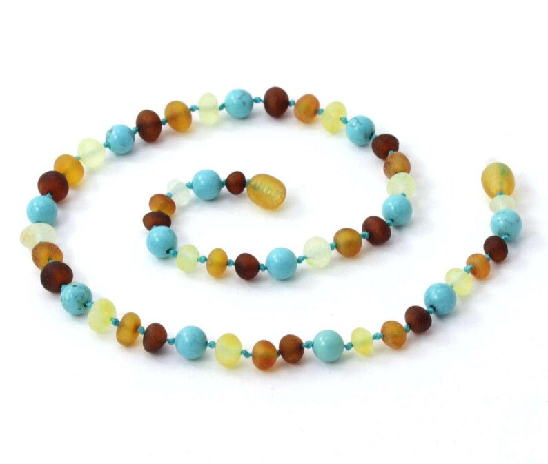 10 pcs of Baltic Amber Baby Necklaces Made With Raw Multicolor Amber and Turquoise Beads Amber Wholesale LOT