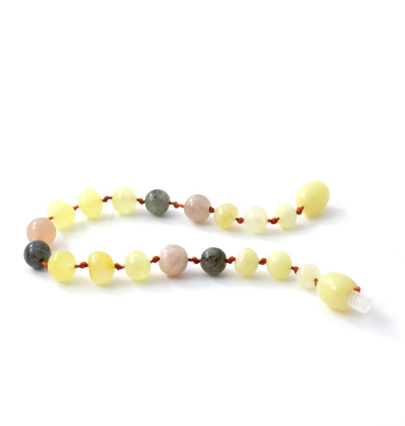 10 pcs of Milky Amber Teething Bracelets made with Sunstone and Labradorite Beads Baltic Amber Wholesale LOT