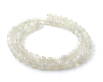 Moonstone Gemstone Beads Round 6 mm 6mm | 1 Strand | 68 beads per Strand | 1 mm hole | Natural White | pietra di luna Mondstein | TipTopEco